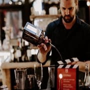 Bartender making a drink at, Refinery Rooftop