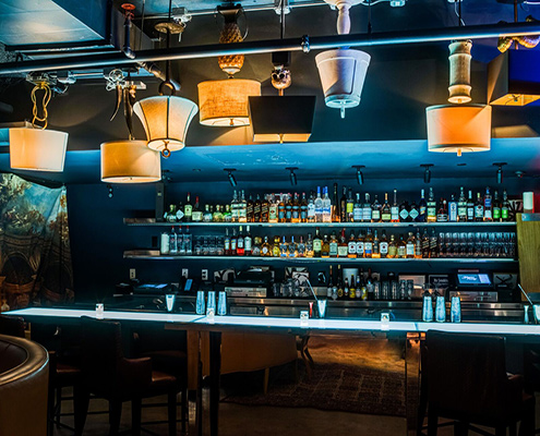 Bar and bar lights at The Boogie Room