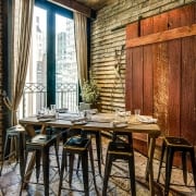 Rustic table, barn wall, Refinery rooftop